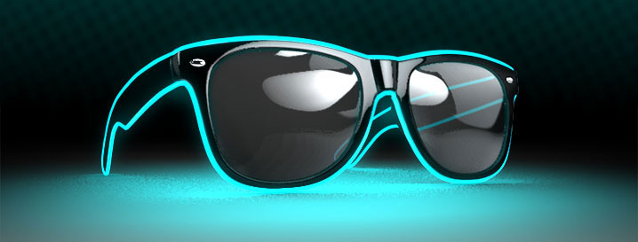 Neon Blue Retro LED Glow Sunglasses