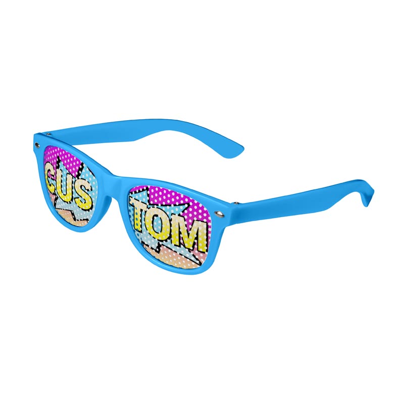 Kids Logo Lenses Custom Printed Lenses Retro Sunglasses - Blue