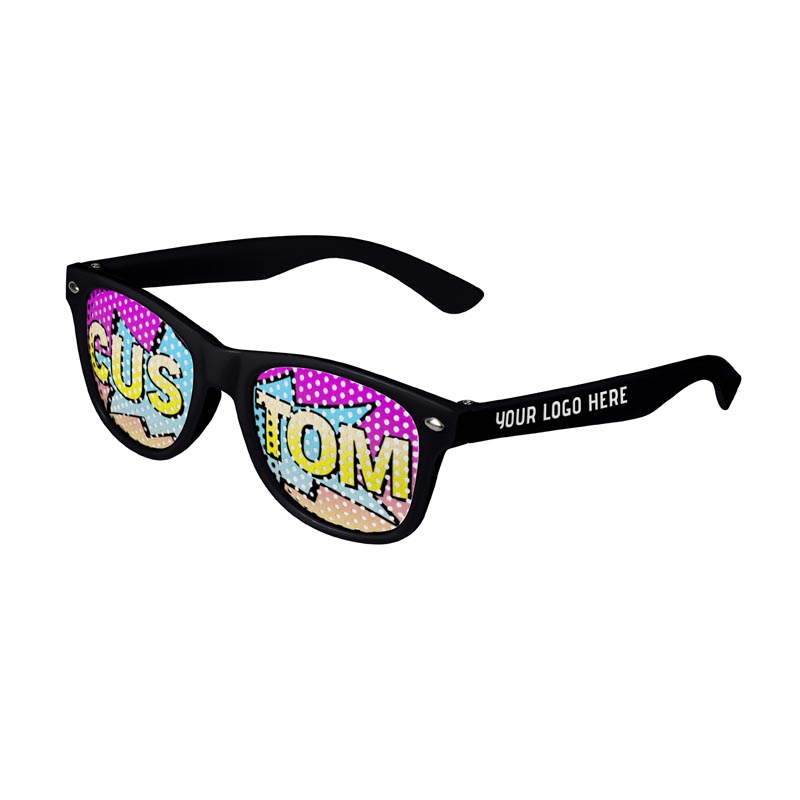 Kids Logo Lenses Custom Printed Lenses Retro Sunglasses - Black