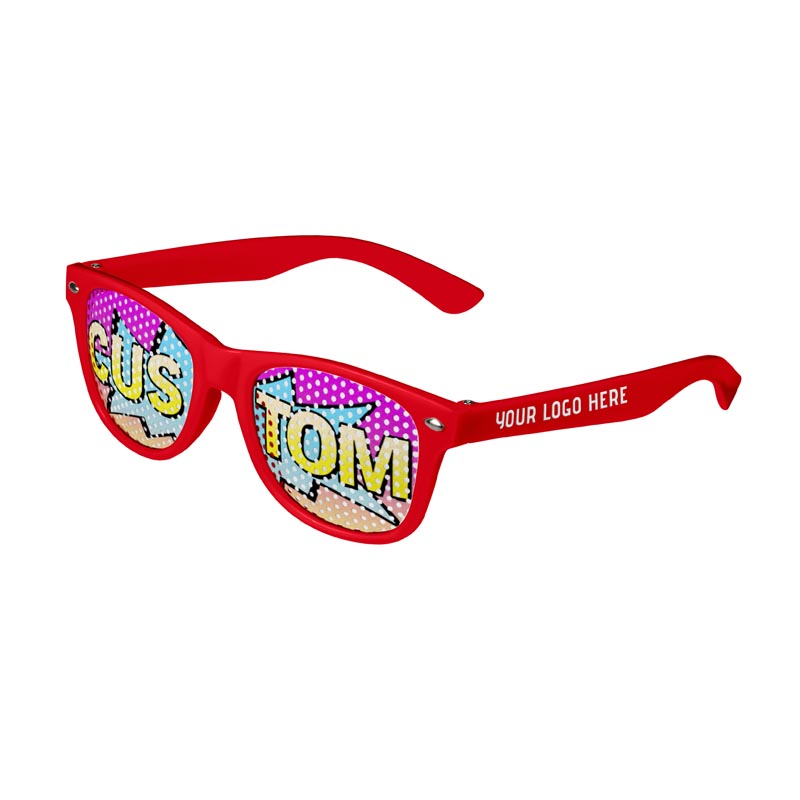 Kids Logo Lenses Custom Printed Lenses Retro Sunglasses - Red