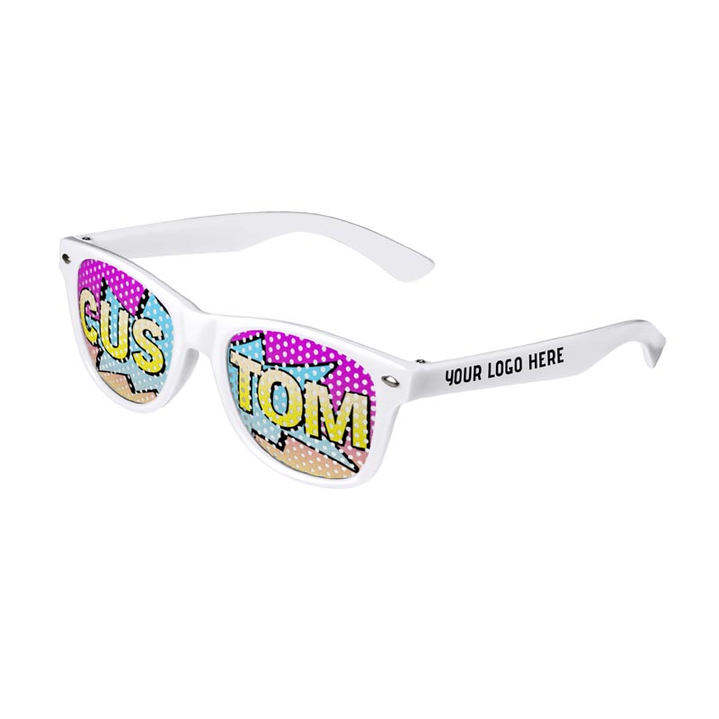 Kids Logo Lenses Custom Printed Lenses Retro Sunglasses - White