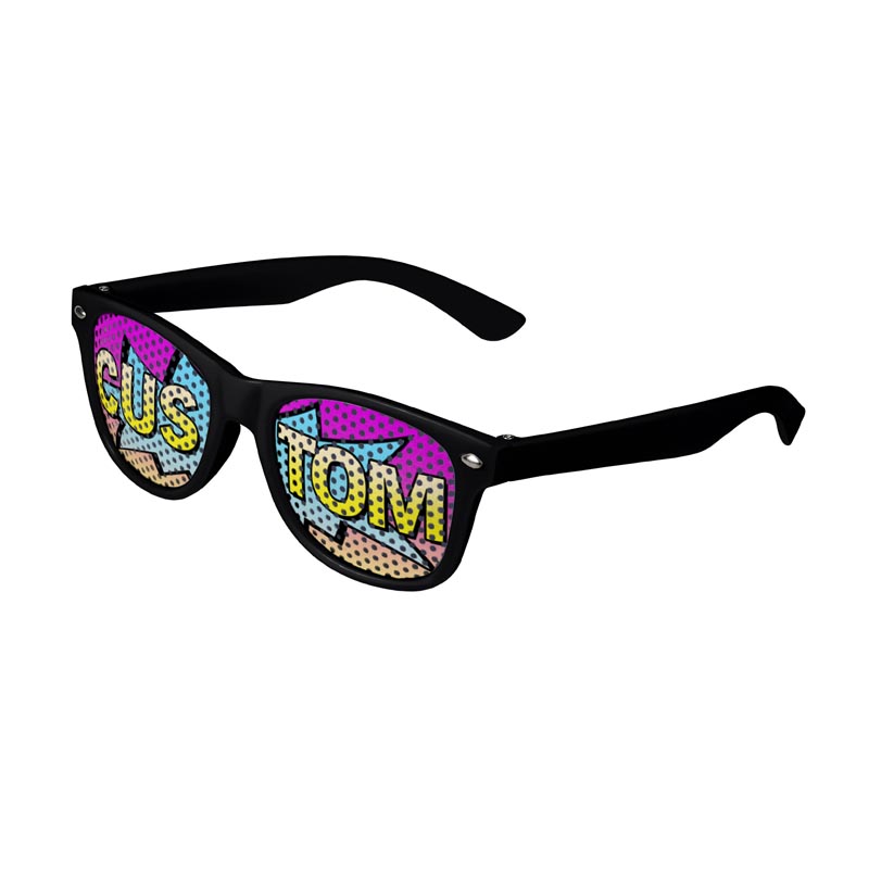 Kids Logo Lenses Custom Printed Lenses Retro Sunglasses - Black