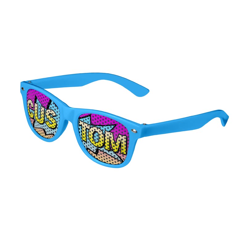 Kids Logo Lenses Custom Printed Lenses Retro Sunglasses - Blue