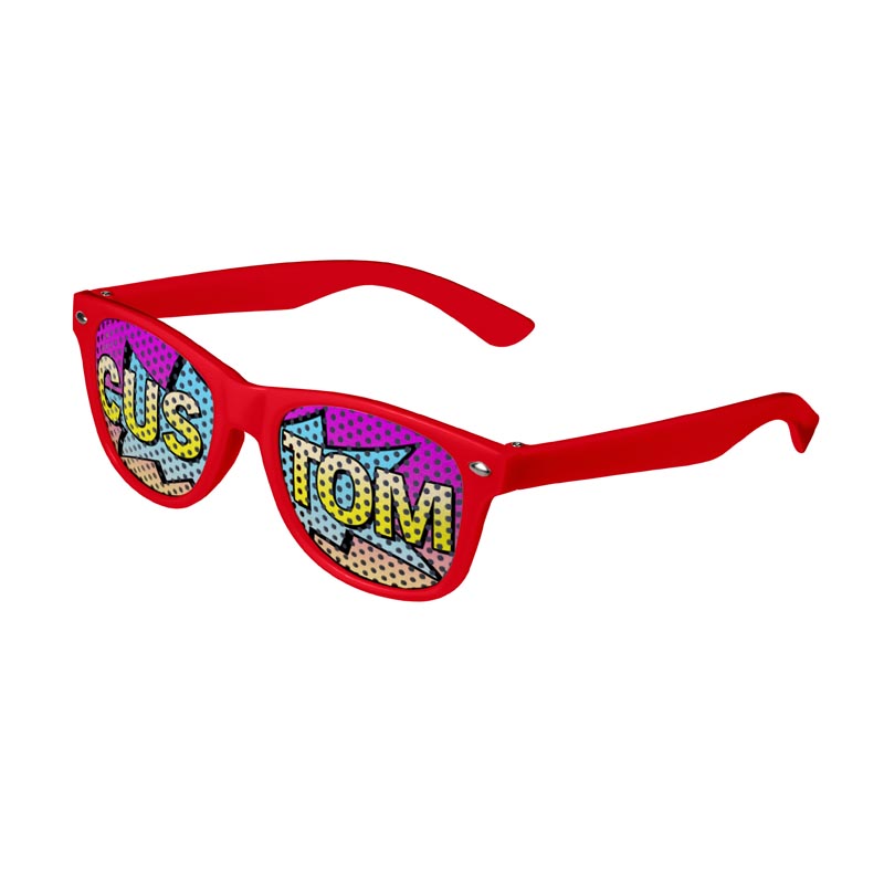 Kids Logo Lenses Custom Printed Lenses Retro Sunglasses - Red