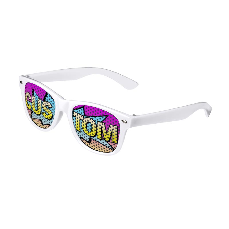 Kids Logo Lenses Custom Printed Lenses Retro Sunglasses - White