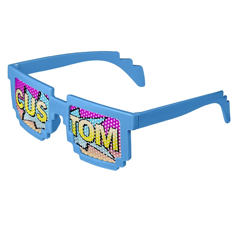 Pixel 8-Bit Geek Logo Lenses Custom Printed Lenses - Blue