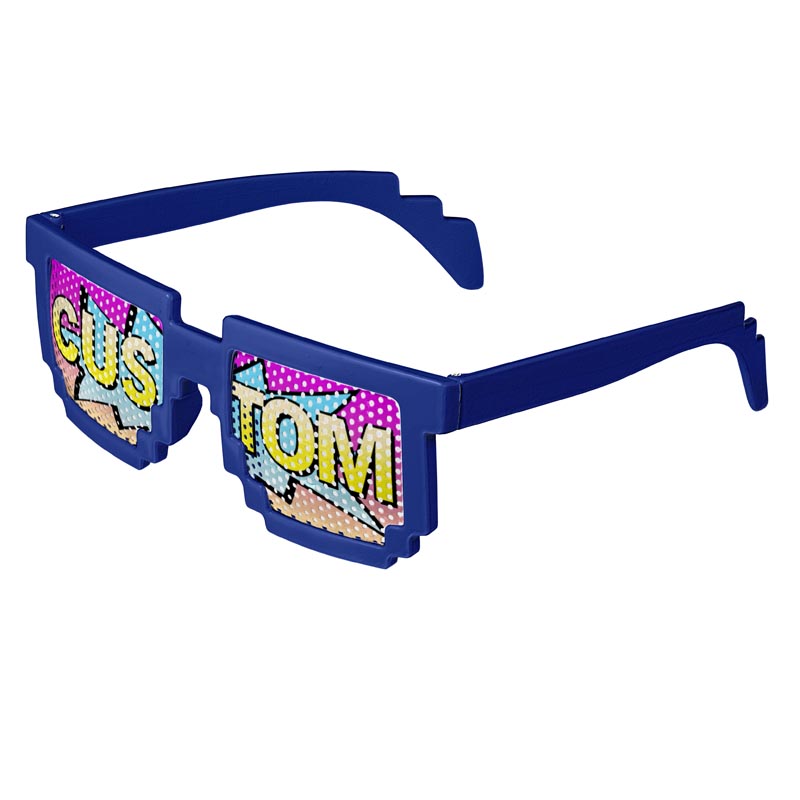 Pixel 8-Bit Geek Logo Lenses Custom Printed Lenses - Royal-Blue