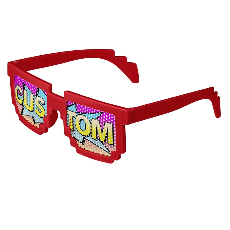 Pixel 8-Bit Geek Logo Lenses Custom Printed Lenses - Red