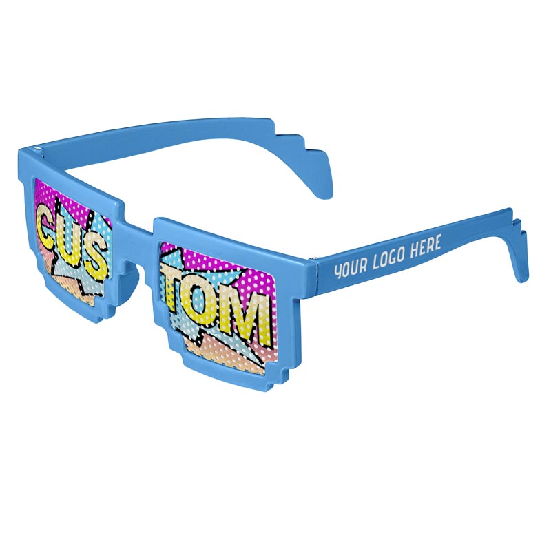 Pixel 8-Bit Geek Logo Lenses Custom Printed Lenses - Blue