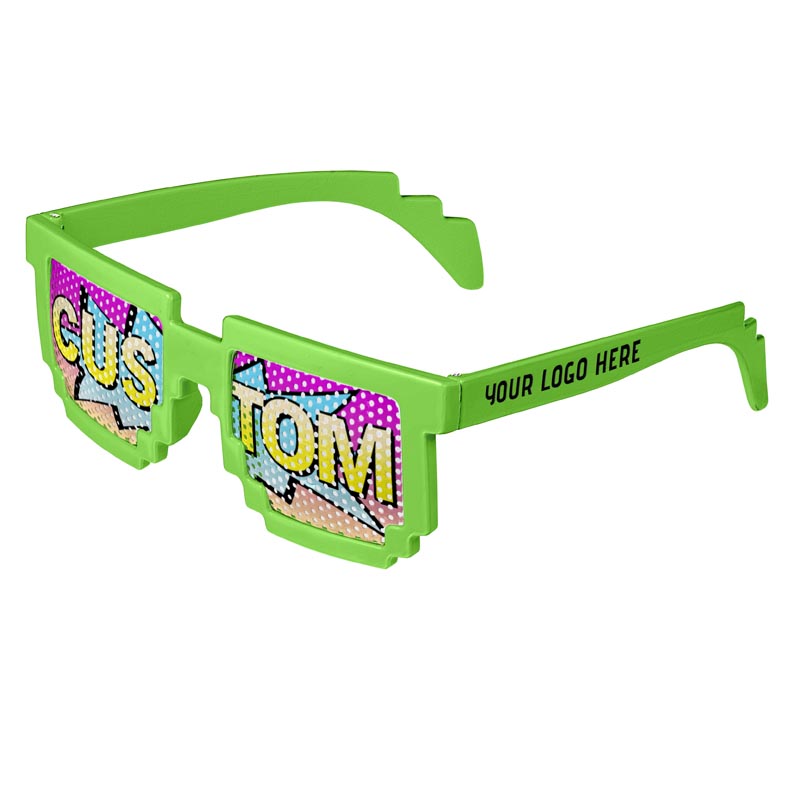Pixel 8-Bit Geek Logo Lenses Custom Printed Lenses - Green