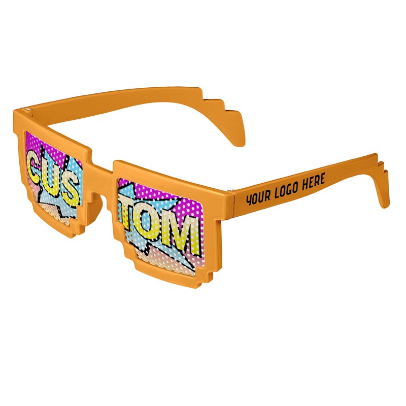 Pixel 8-Bit Geek Logo Lenses Custom Printed Lenses - Orange