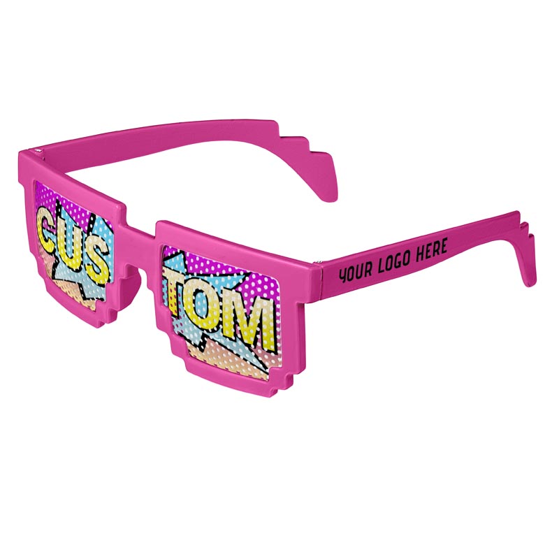 Pixel 8-Bit Geek Logo Lenses Custom Printed Lenses - Pink