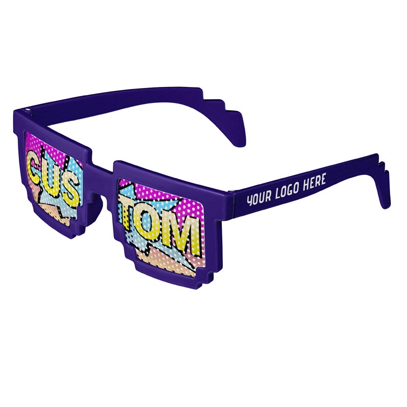 Pixel 8-Bit Geek Logo Lenses Custom Printed Lenses - Purple