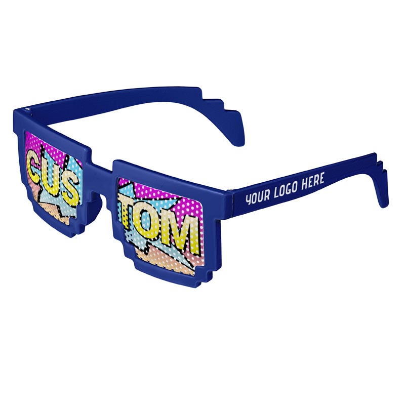 Pixel 8-Bit Geek Logo Lenses Custom Printed Lenses - Royal-Blue