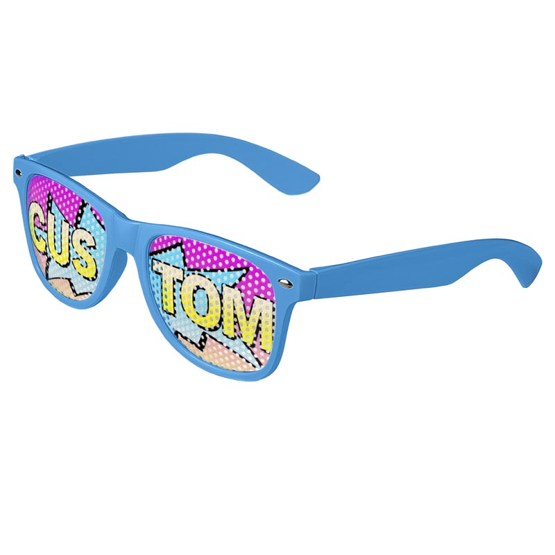Logo Lenses Custom Printed Lenses Retro Sunglasses - Blue