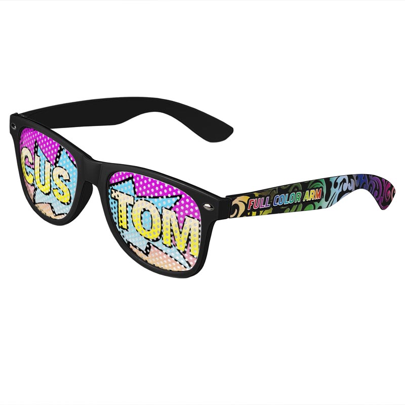 Logo Lenses Custom Printed Lenses Retro Sunglasses - Black
