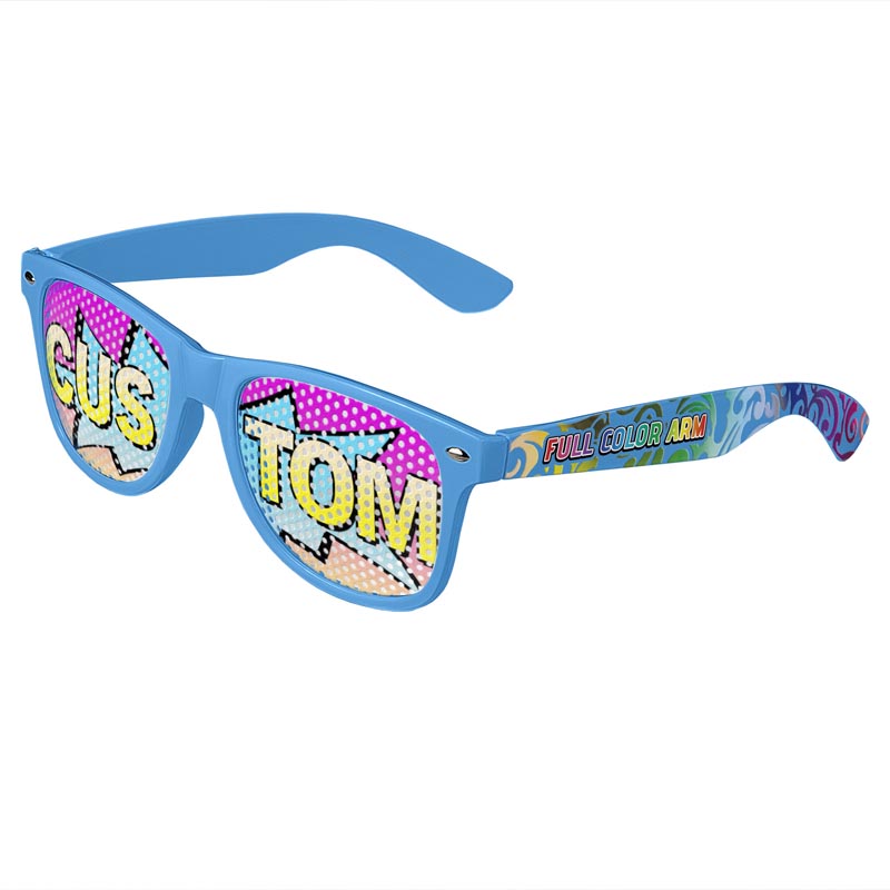 Logo Lenses Custom Printed Lenses Retro Sunglasses - Blue
