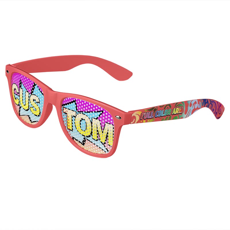 Logo Lenses Custom Printed Lenses Retro Sunglasses - Coral