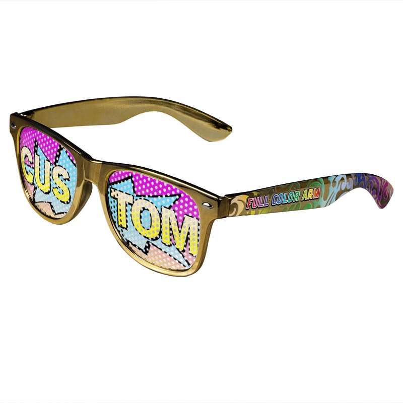 Logo Lenses Custom Printed Lenses Retro Sunglasses - Gold