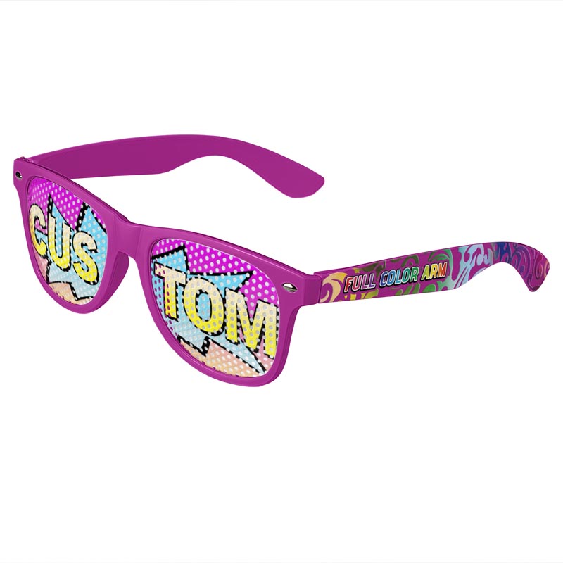 Logo Lenses Custom Printed Lenses Retro Sunglasses - Magenta