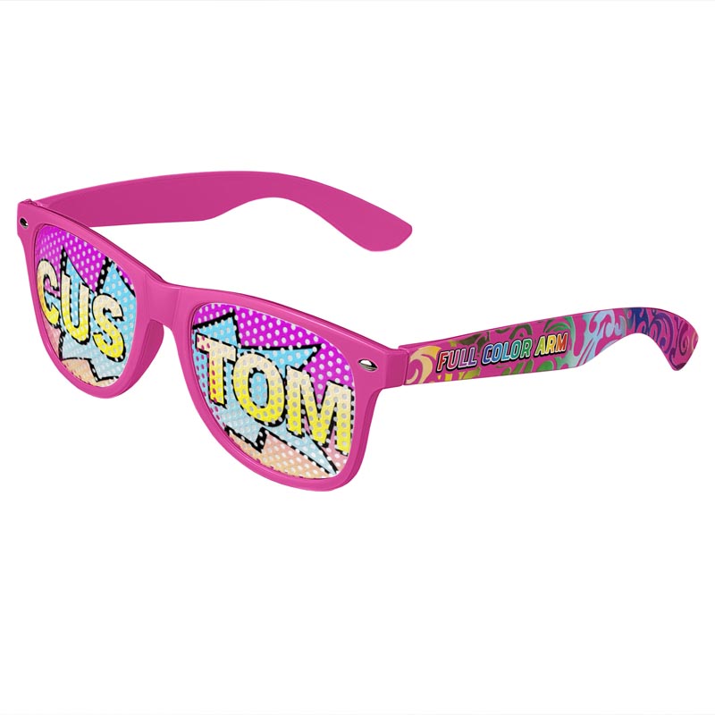 Logo Lenses Custom Printed Lenses Retro Sunglasses - Pink