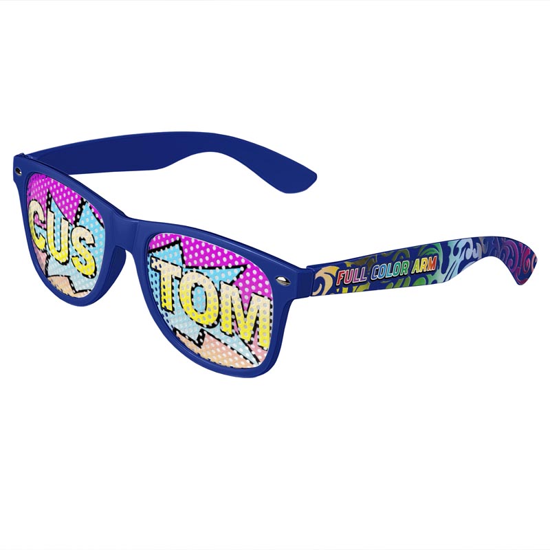 Logo Lenses Custom Printed Lenses Retro Sunglasses - Royal-Blue