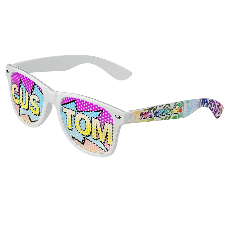 Logo Lenses Custom Printed Lenses Retro Sunglasses - White
