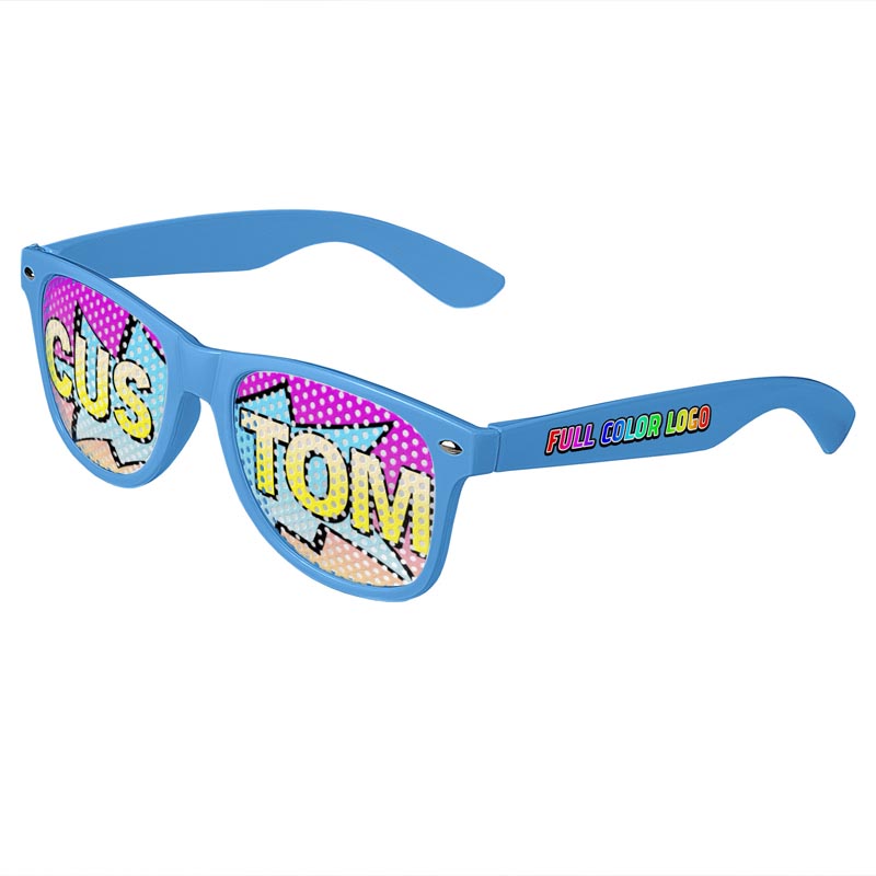 Logo Lenses Custom Printed Lenses Retro Sunglasses - Blue