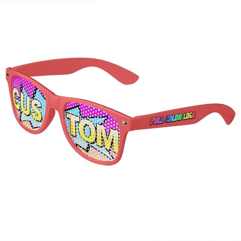 Logo Lenses Custom Printed Lenses Retro Sunglasses - Coral