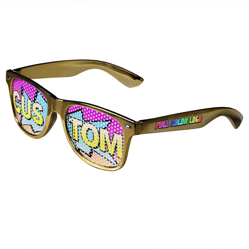 Logo Lenses Custom Printed Lenses Retro Sunglasses - Gold