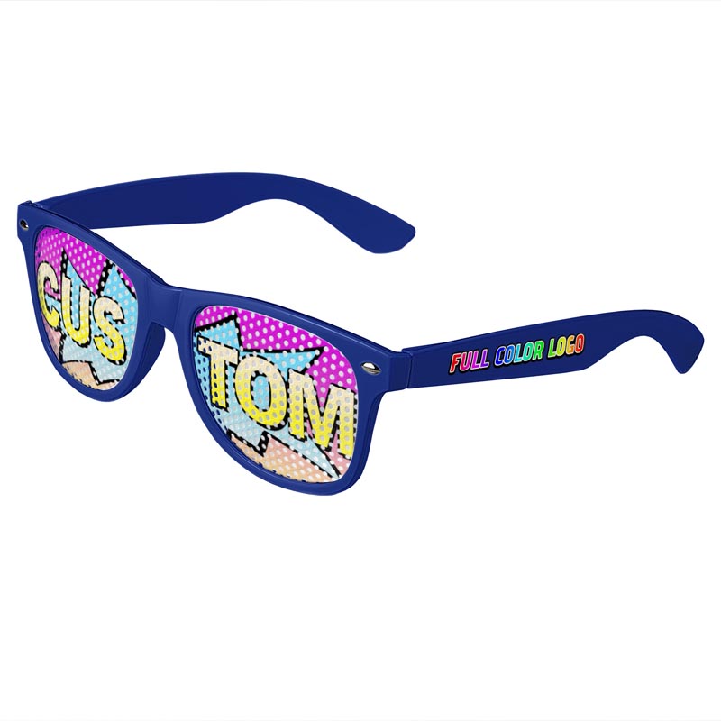 Logo Lenses Custom Printed Lenses Retro Sunglasses - Royal-Blue