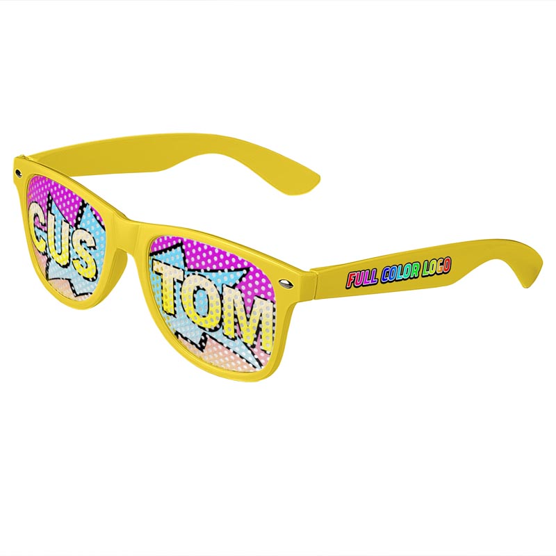Logo Lenses Custom Printed Lenses Retro Sunglasses - Yellow