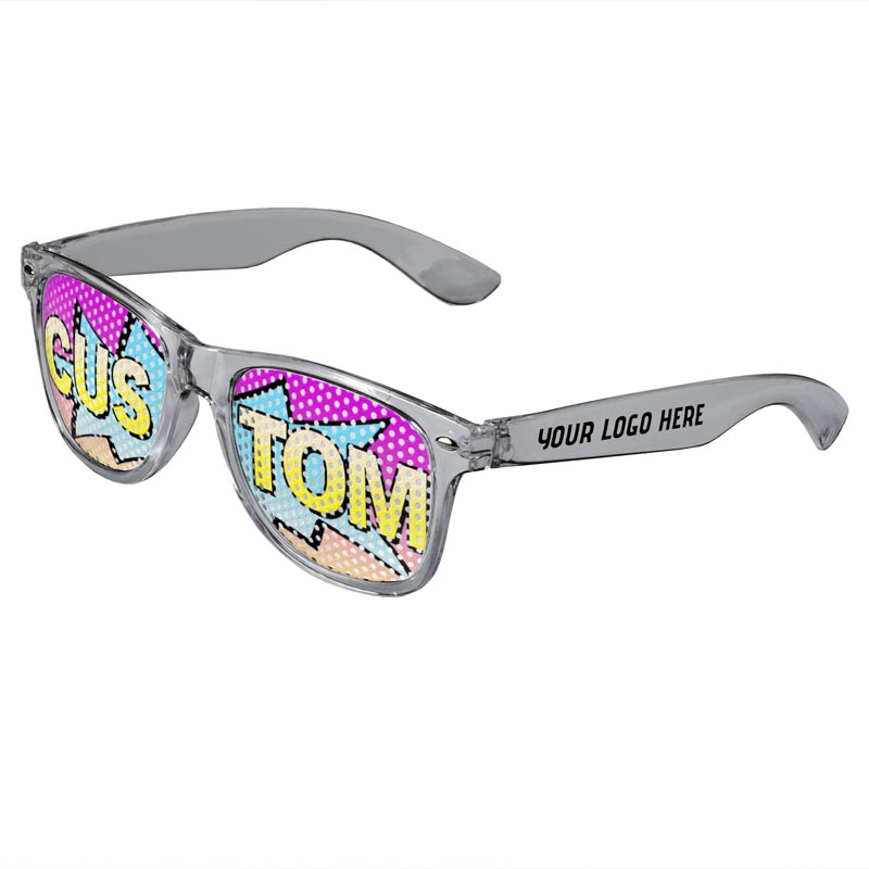 Logo Lenses Custom Printed Lenses Retro Sunglasses - Clear