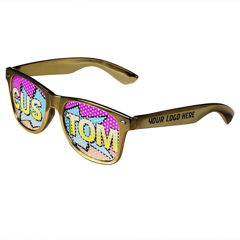 Logo Lenses Custom Printed Lenses Retro Sunglasses - Gold