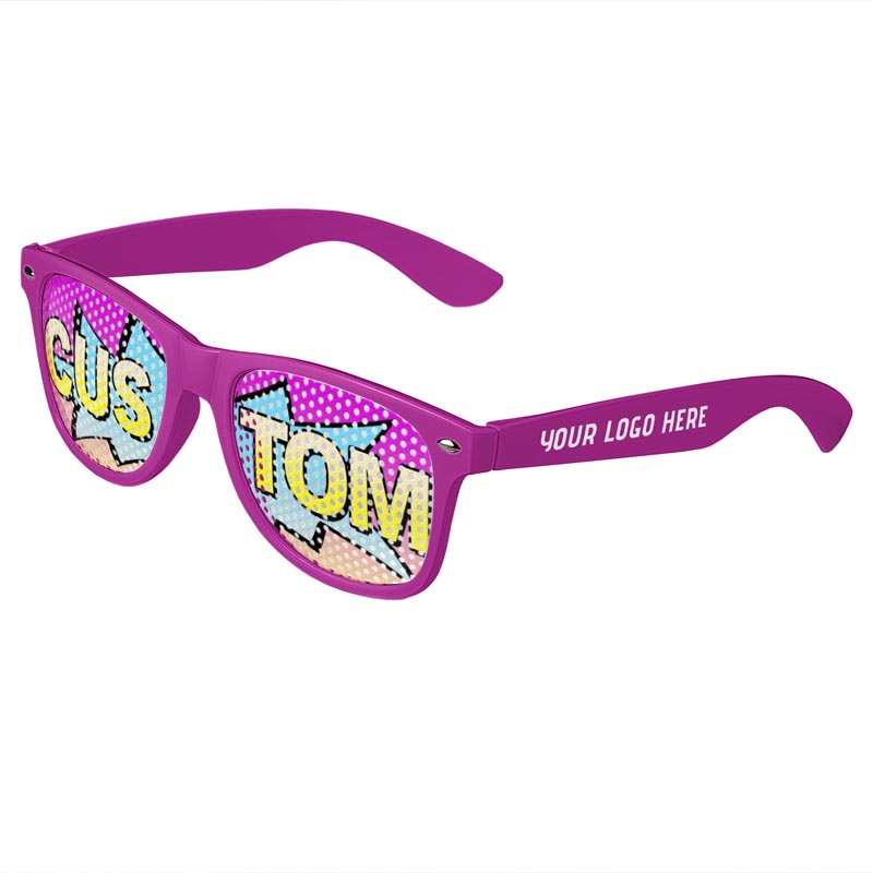 Logo Lenses Custom Printed Lenses Retro Sunglasses - Magenta