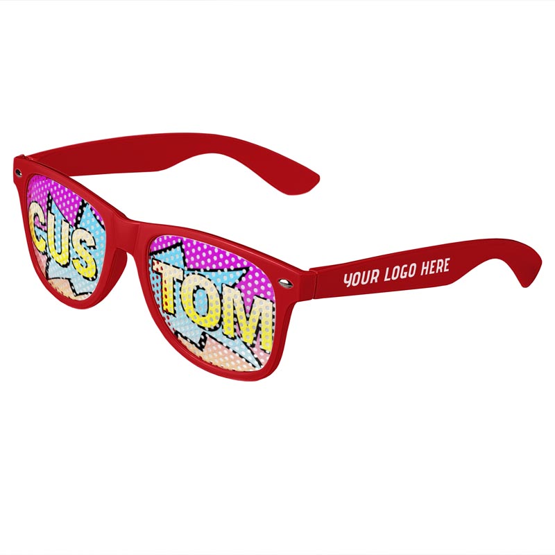 Logo Lenses Custom Printed Lenses Retro Sunglasses - Red