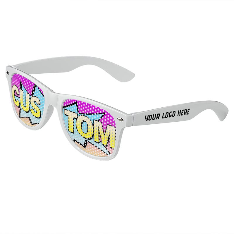 Logo Lenses Custom Printed Lenses Retro Sunglasses - White