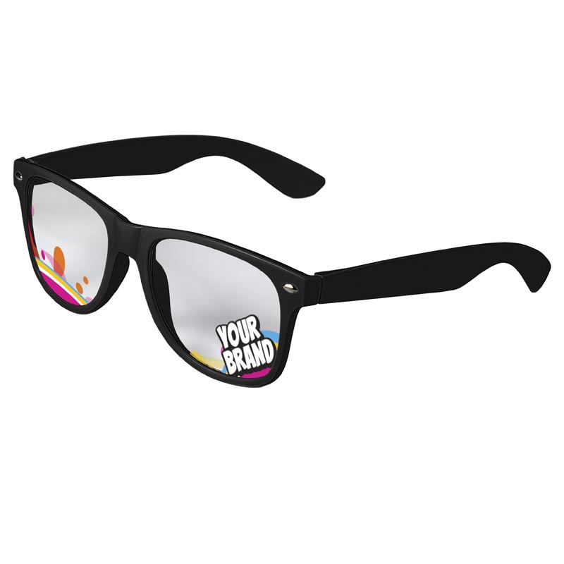 Direct-To-Lenses Custom Printed Clear Lenses Retro Sunglasses - Black