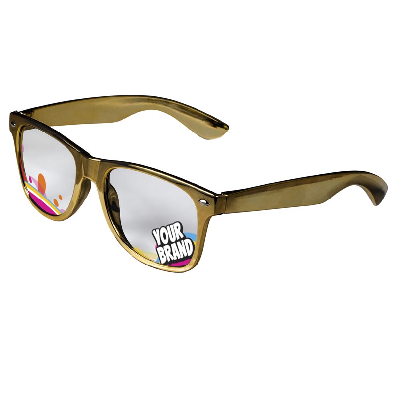 Direct-To-Lenses Custom Printed Clear Lenses Retro Sunglasses - Gold