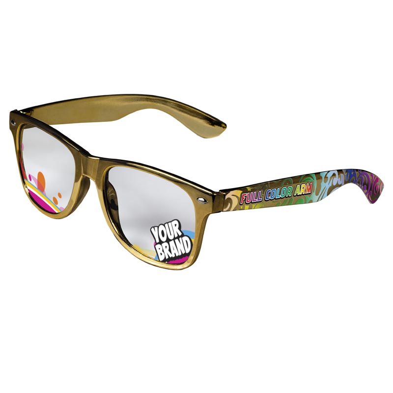 Direct-To-Lenses Custom Printed Clear Lenses Retro Sunglasses - Gold