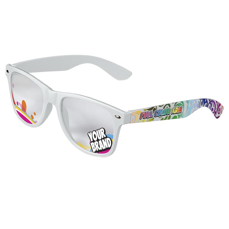 Direct-To-Lenses Custom Printed Clear Lenses Retro Sunglasses - White