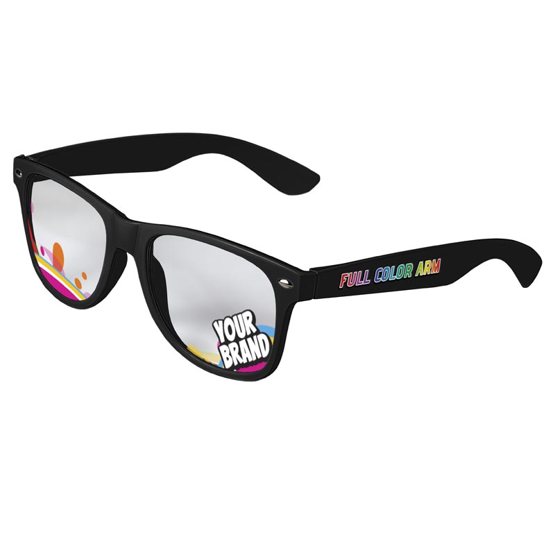 Direct-To-Lenses Custom Printed Clear Lenses Retro Sunglasses - Black