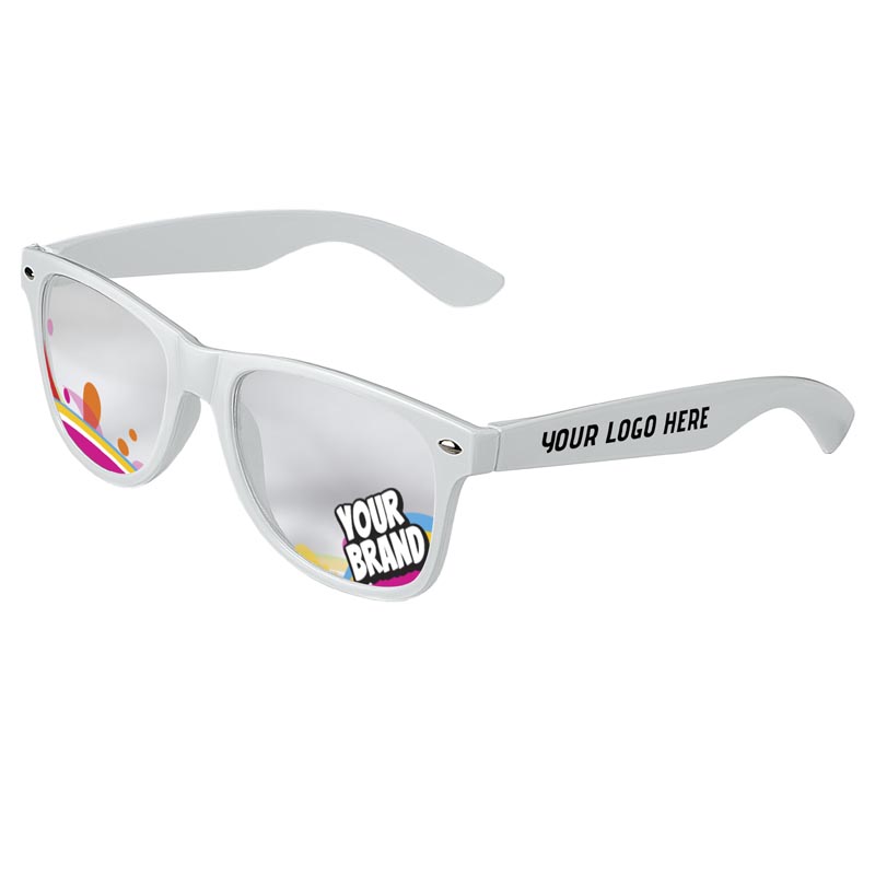 Direct-To-Lenses Custom Printed Clear Lenses Retro Sunglasses - White