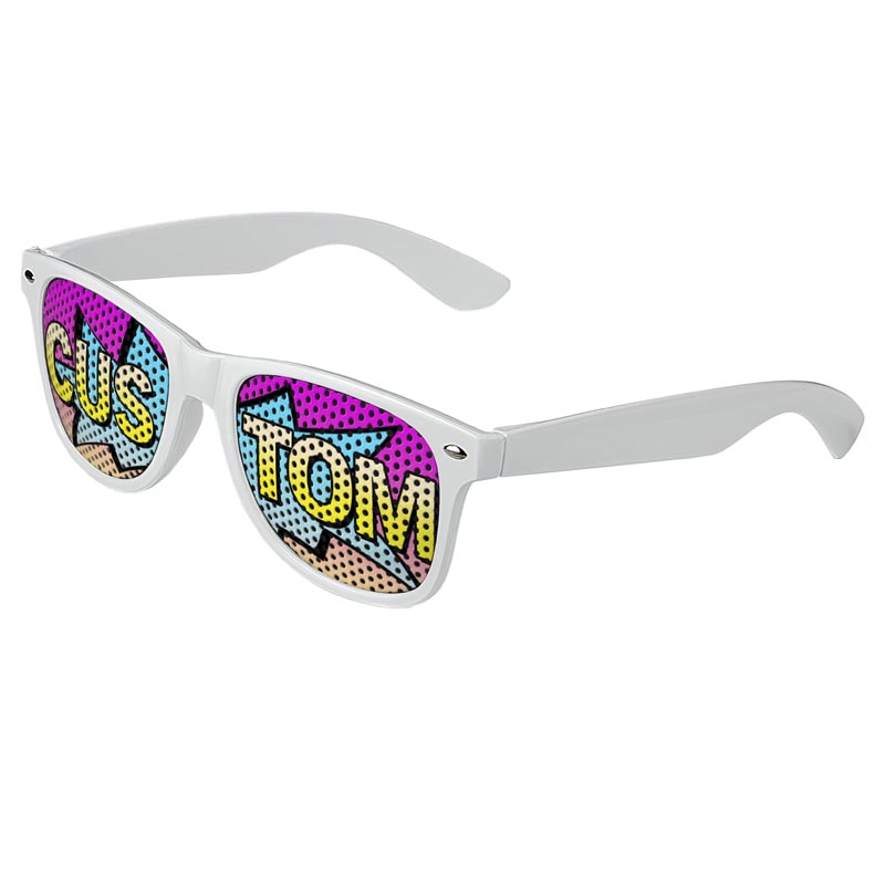 Logo Lenses Custom Printed Tinted Lenses Retro Sunglasses - White