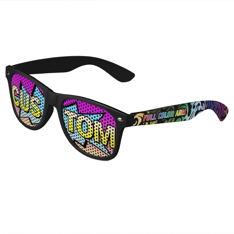 Logo Lenses Custom Printed Tinted Lenses Retro Sunglasses - Black