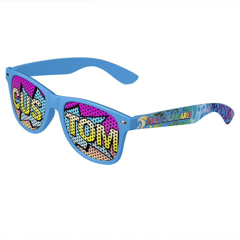 Logo Lenses Custom Printed Tinted Lenses Retro Sunglasses - Blue