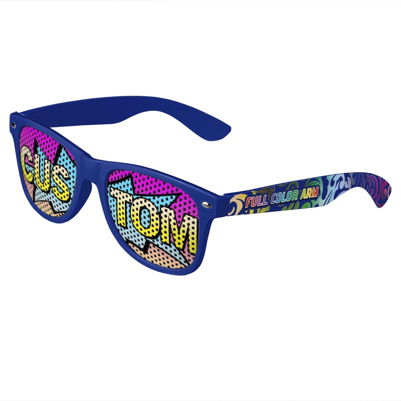 Logo Lenses Custom Printed Tinted Lenses Retro Sunglasses - Royal-Blue