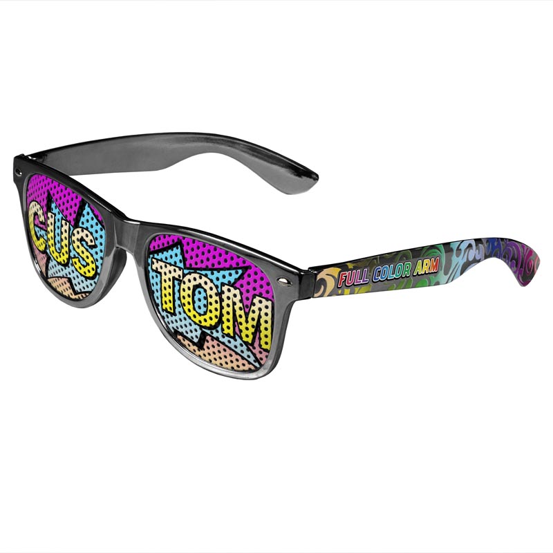 Logo Lenses Custom Printed Tinted Lenses Retro Sunglasses - Silver