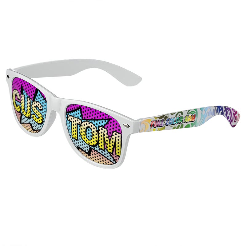 Logo Lenses Custom Printed Tinted Lenses Retro Sunglasses - White