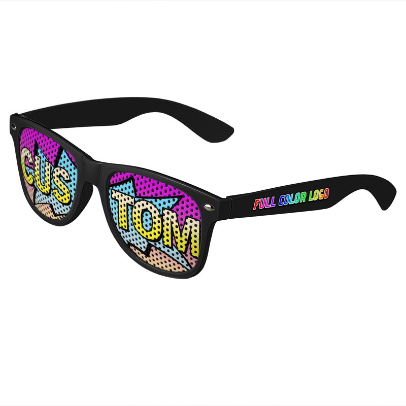 Logo Lenses Custom Printed Tinted Lenses Retro Sunglasses - Black